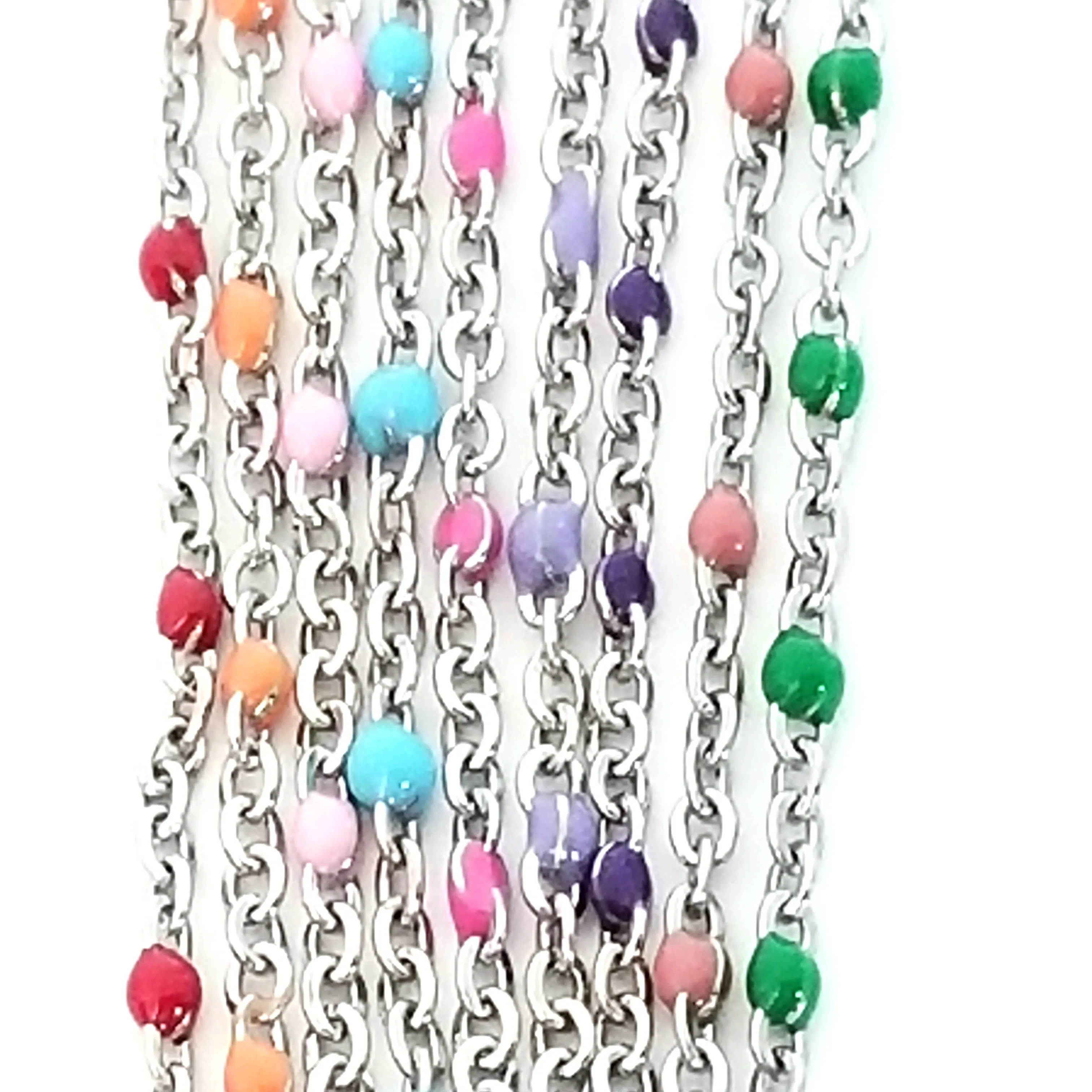 Hot Pink Enamel Stainless Station Chains, 18 inches each, Lot of 10 Chains, #99E