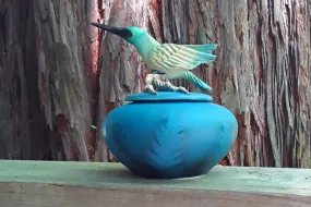 Hummingbird Covered Ceramic Urn Jar for Ashes of Loved Ones