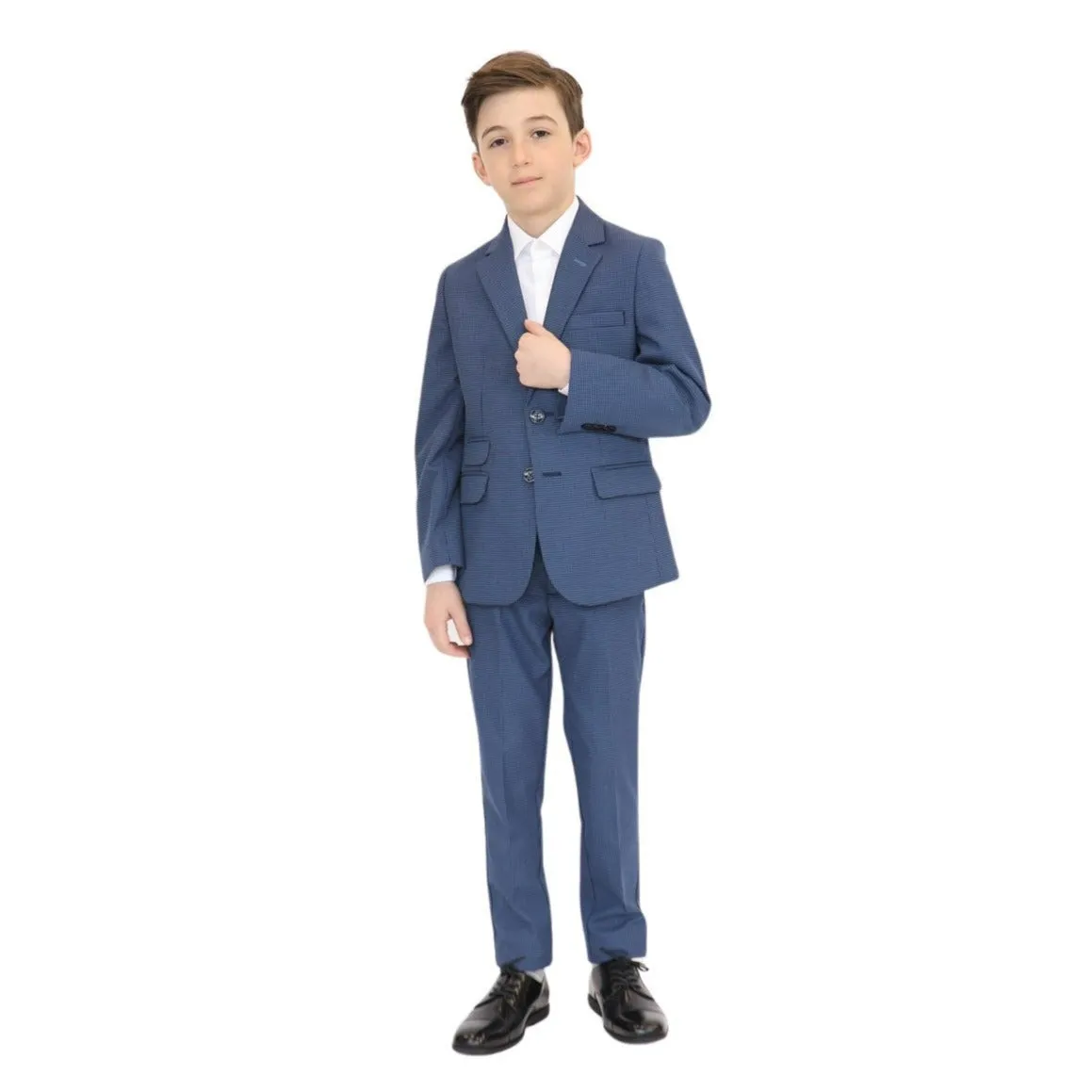 Leo & Zachary Boys Slim Ink/Sky Birdseye Suit_Blue 5825