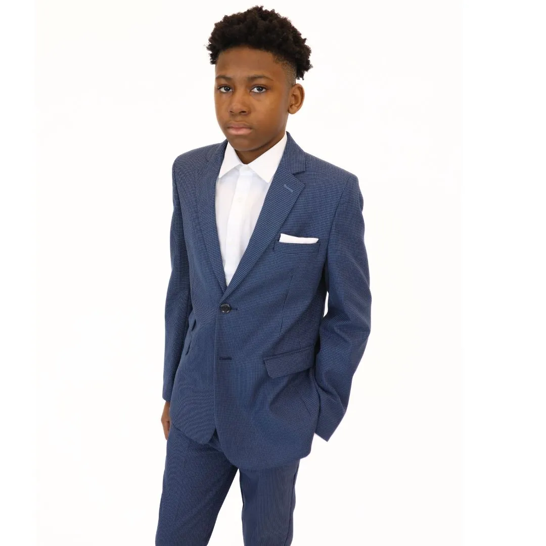 Leo & Zachary Boys Slim Ink/Sky Birdseye Suit_Blue 5825