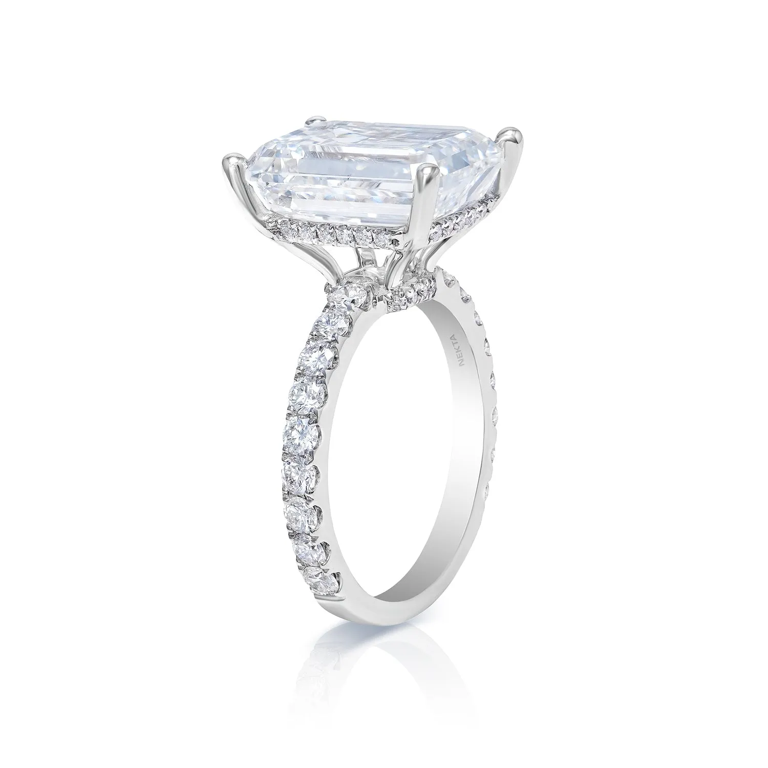 Louise 8 Carat F VS1 Emerald Cut Lab-Grown Diamond Engagement Ring in 18k White Gold. GIA Certified