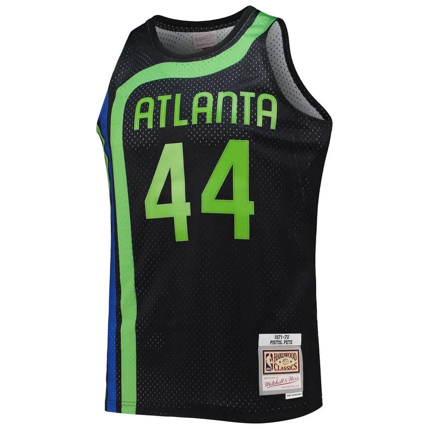 Men's Atlanta Hawks Pete Maravich Mitchell & Ness Black 1971-72 Hardwood Classics Reload 2.0 Swingman Jersey