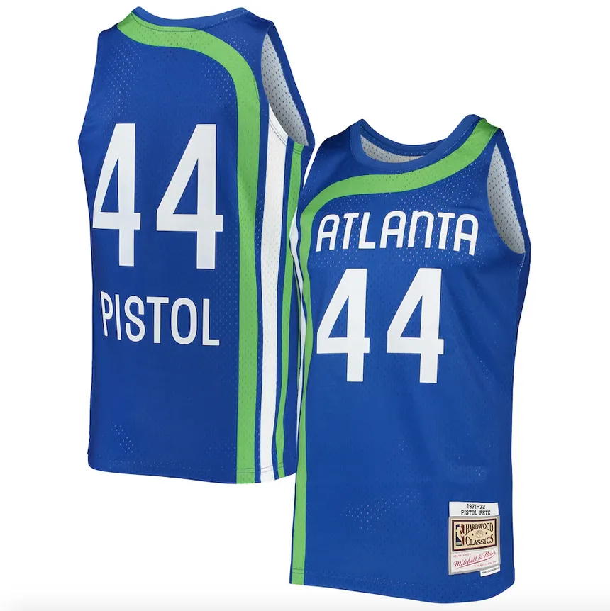 Men's Atlanta Hawks Pete Maravich Mitchell & Ness Blue 1971-72 Hardwood Classics Swingman Jersey