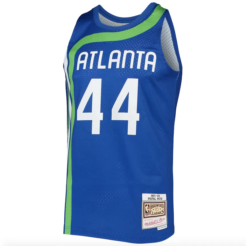 Men's Atlanta Hawks Pete Maravich Mitchell & Ness Blue 1971-72 Hardwood Classics Swingman Jersey