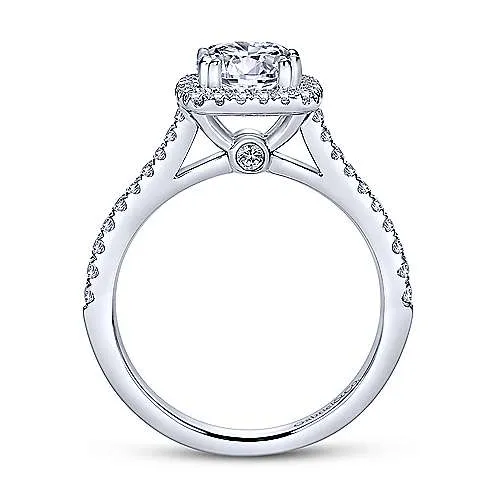 Mounting Only, 14K White Gold Cushion Halo Round Diamond Engagement Ring