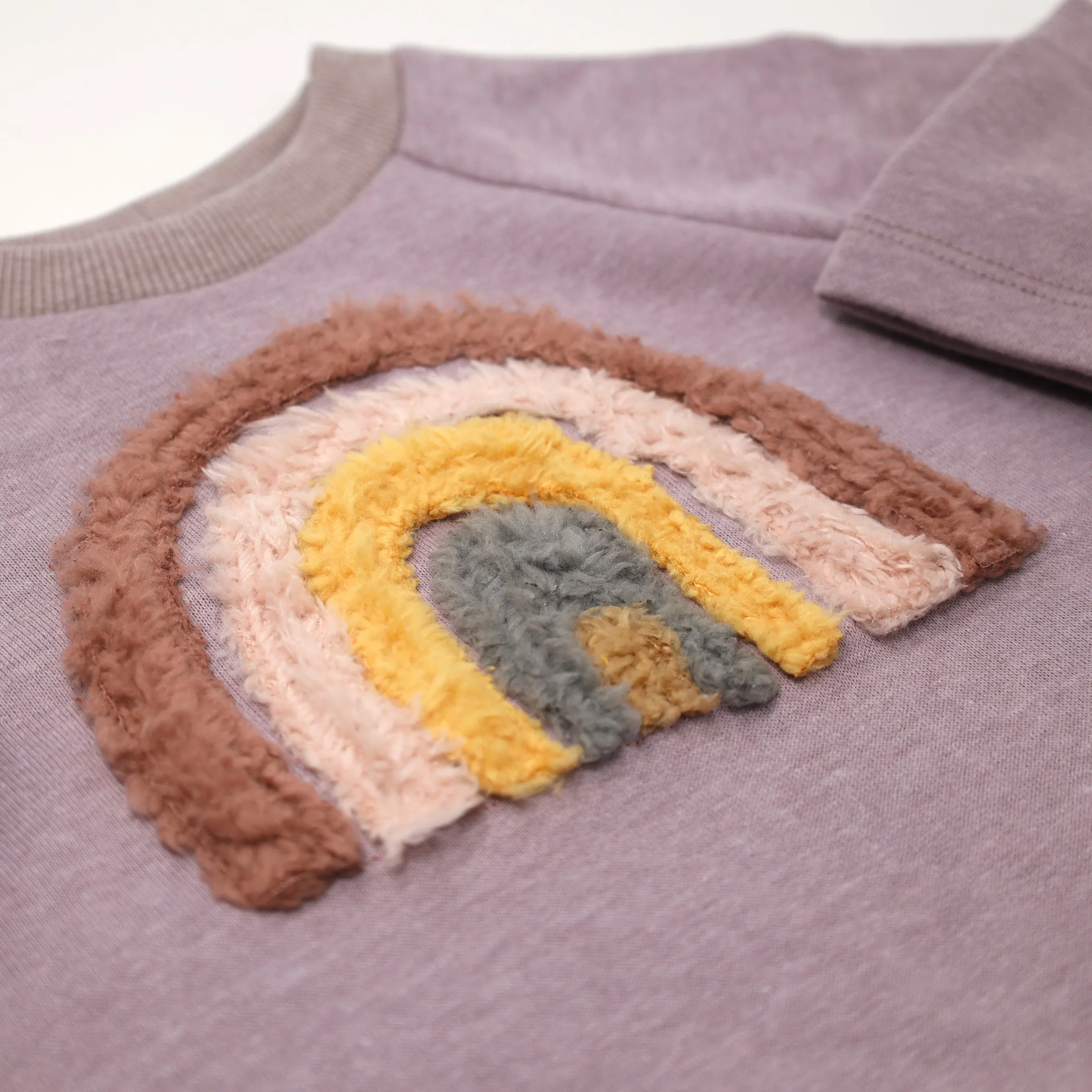 oh baby! Fuzzy Rainbow Soho Ruffle Boxy Sweatshirt - Lavender