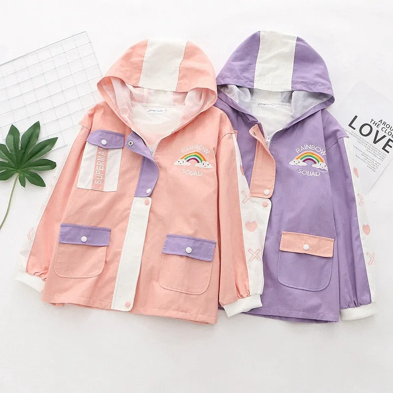 Pastel Zip-Up Jacket With Rainbow Embroidery