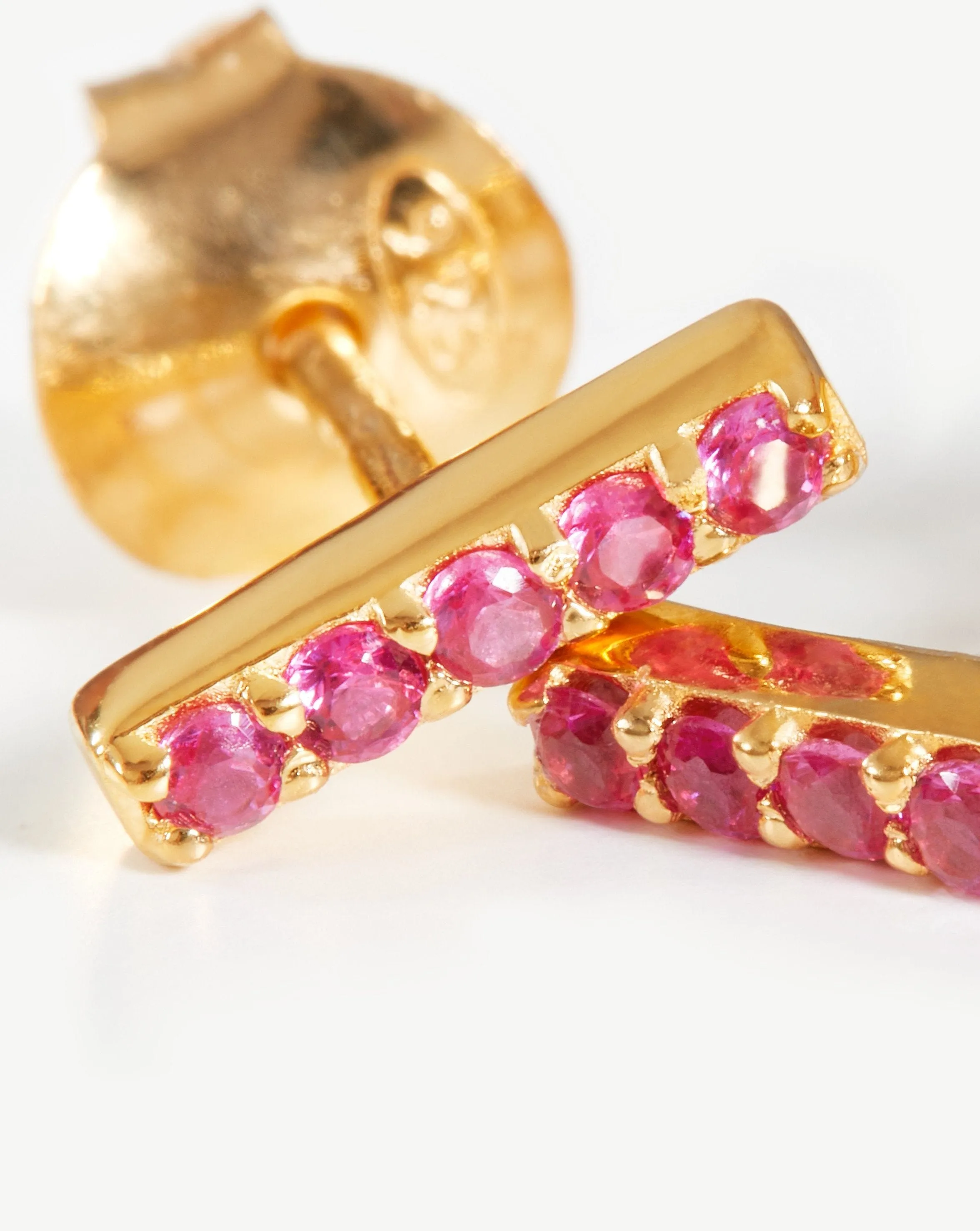 Pave Bar Stud Earrings | 18ct Gold Plated Vermeil/Pink Pave