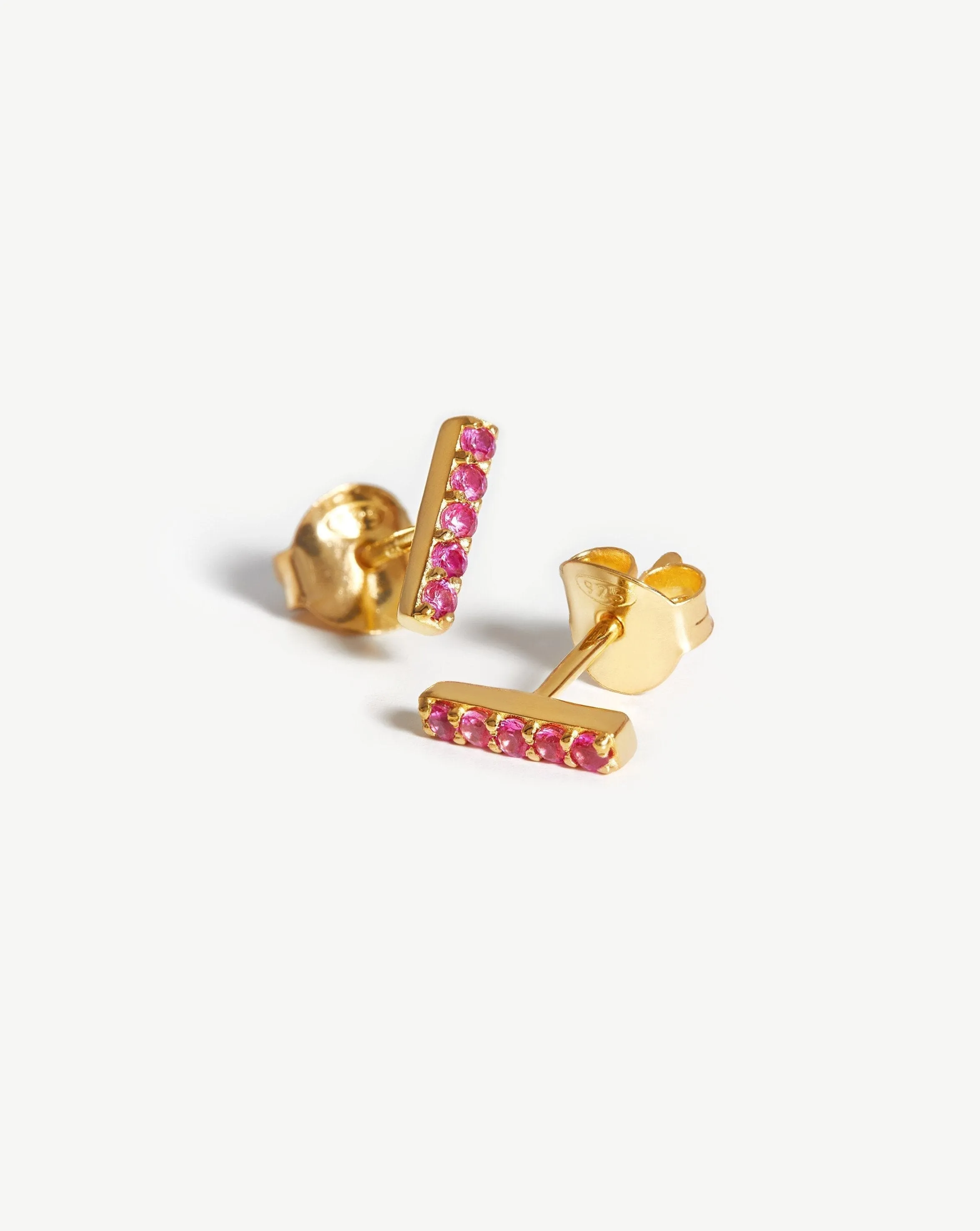 Pave Bar Stud Earrings | 18ct Gold Plated Vermeil/Pink Pave