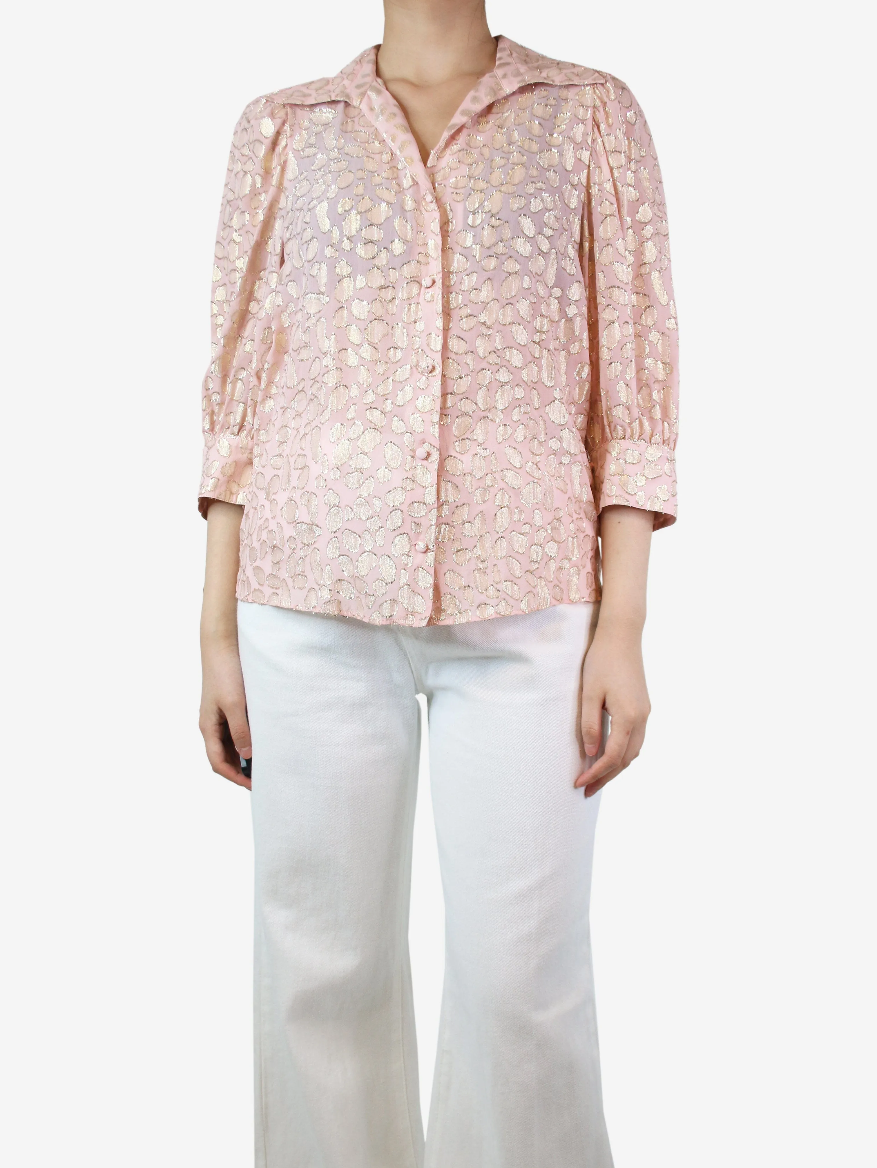 Pink and gold silk-blend shirt - size UK 8