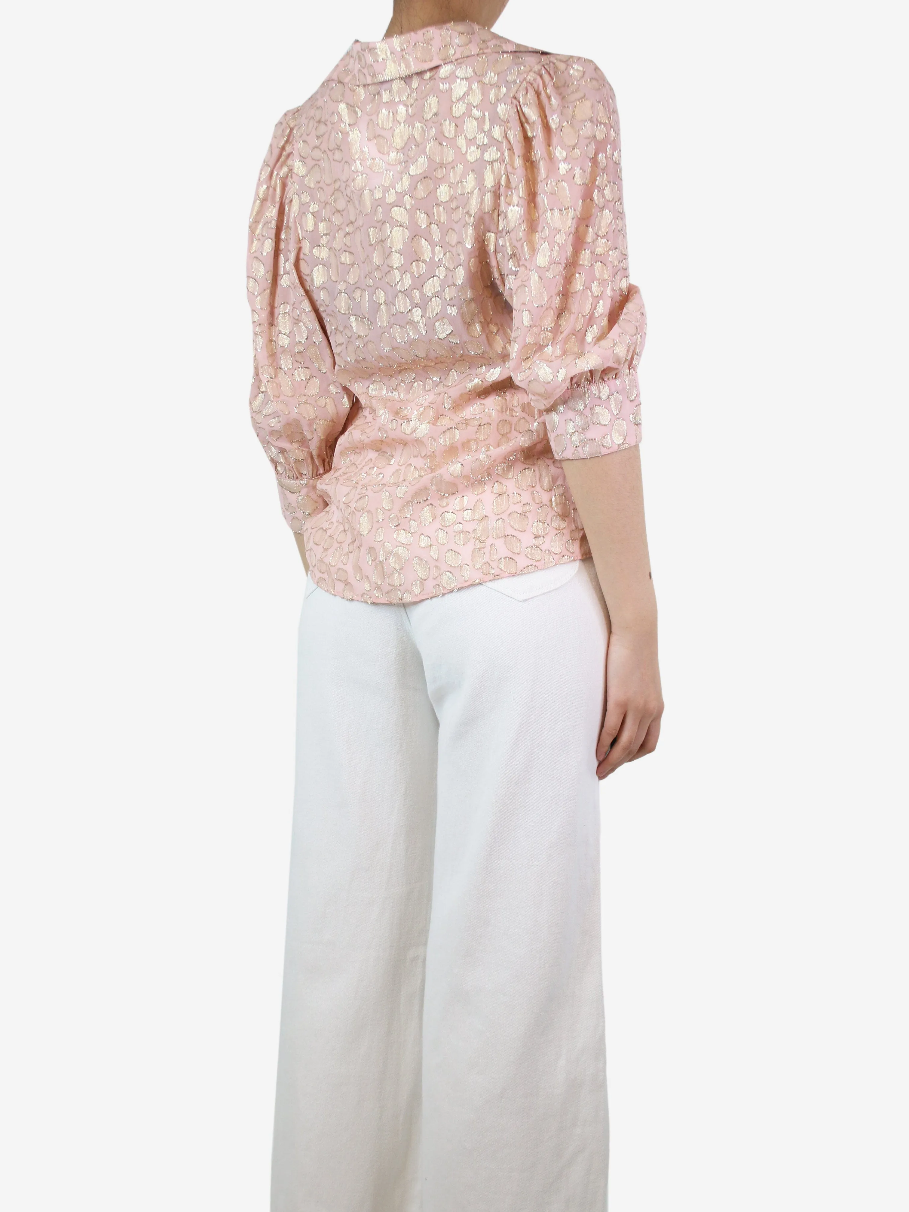 Pink and gold silk-blend shirt - size UK 8