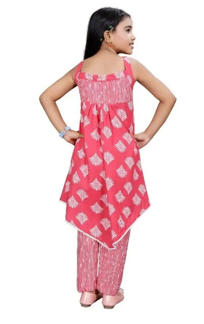 Pink Kids Girls Cotton Punjabi Suit Set of 2