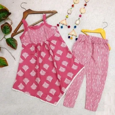 Pink Kids Girls Cotton Punjabi Suit Set of 2