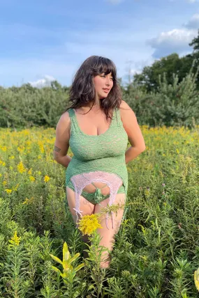 READY TO SHIP / Rosehip Garter Tank in Vintage Green and Purple Surplus Lace (size XL)