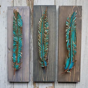 Rich Oxidation Copper Feather - Jade