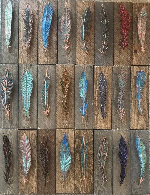 Rich Oxidation Copper Feather - Jade