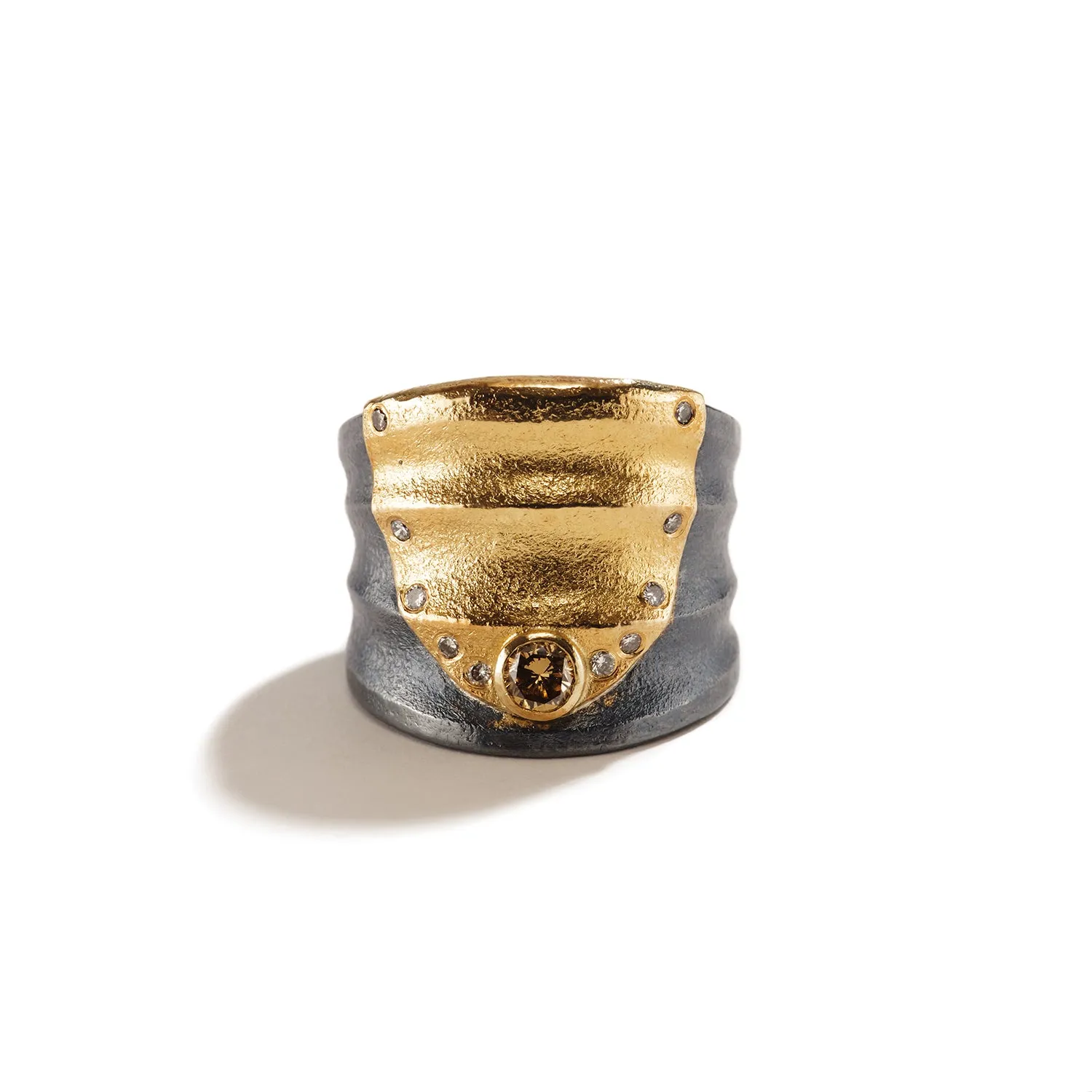 Ripple Oxidized Silver Ring with Diamonds