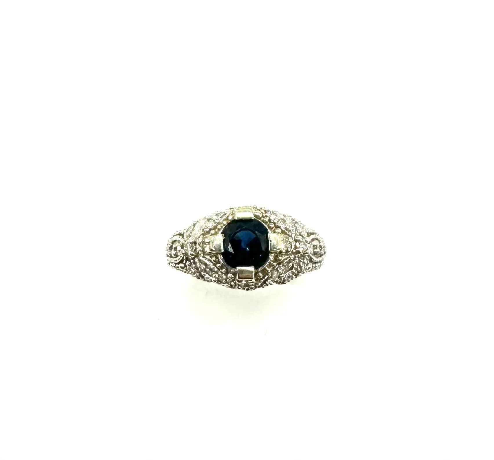 Sapphire & Diamond Milgrain Ring