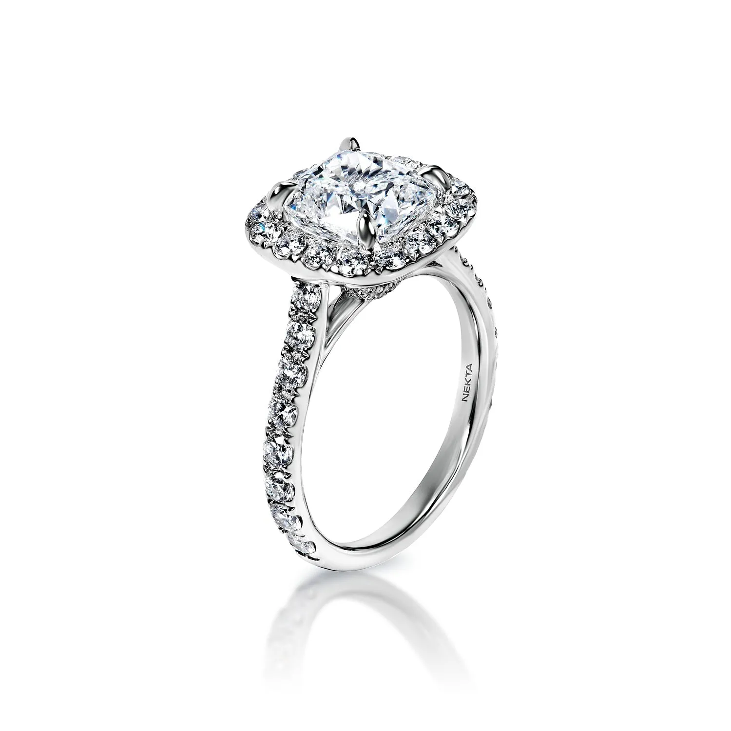 Shelby 3 Carat G VS2 Cushion Cut Diamond Engagement Ring in 18k White Gold. GIA Certified. By Mike Nekta