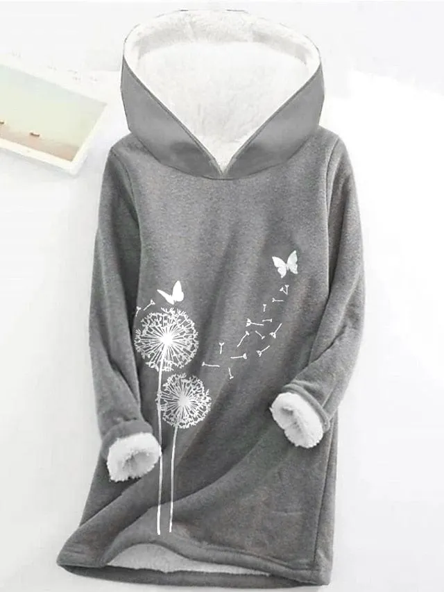 Sherpa Fleece Lined Cat and Butterfly Zip-Up Hoodie Sweatshirt