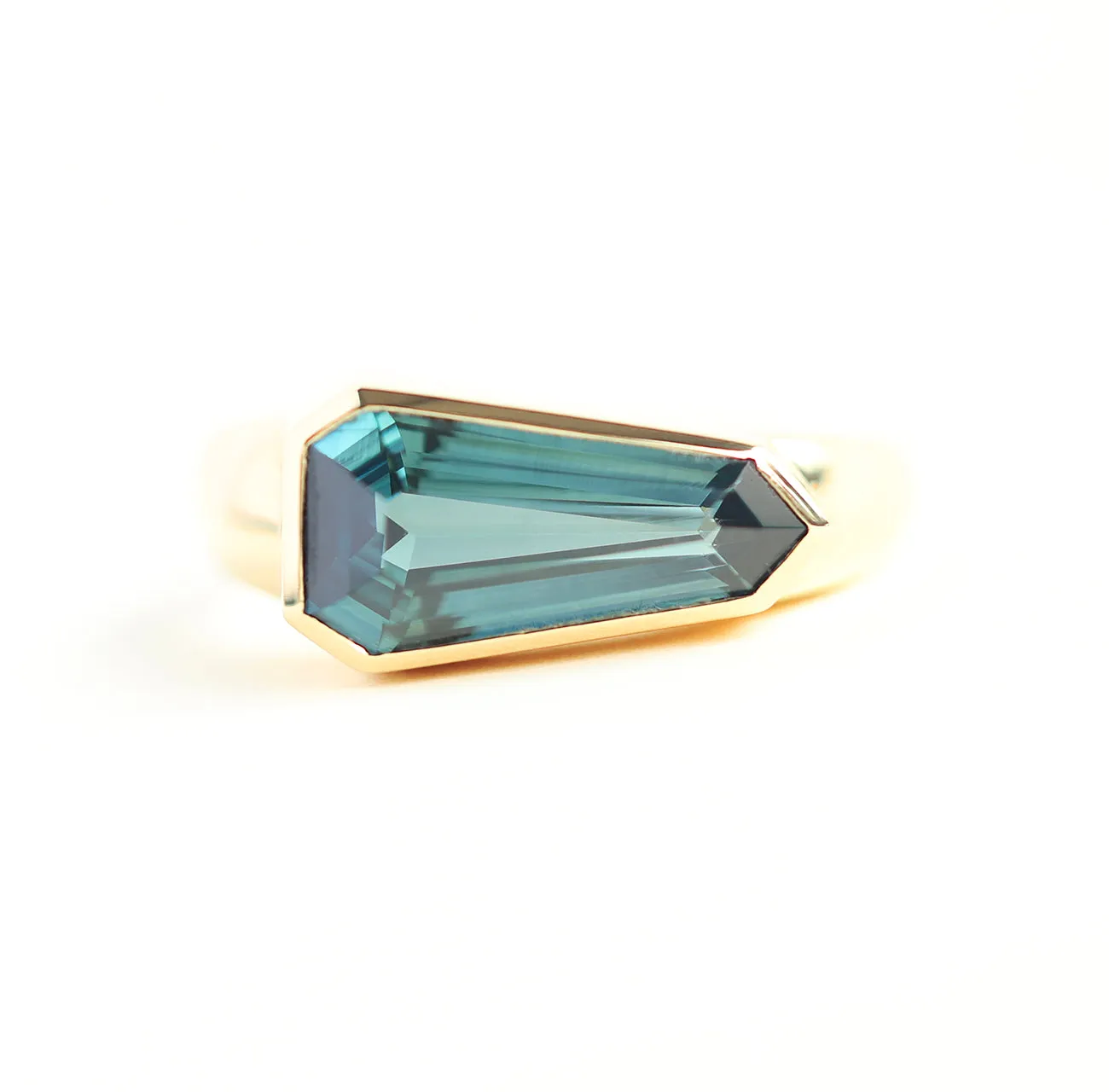 Shield Cut Teal Sapphire Ring