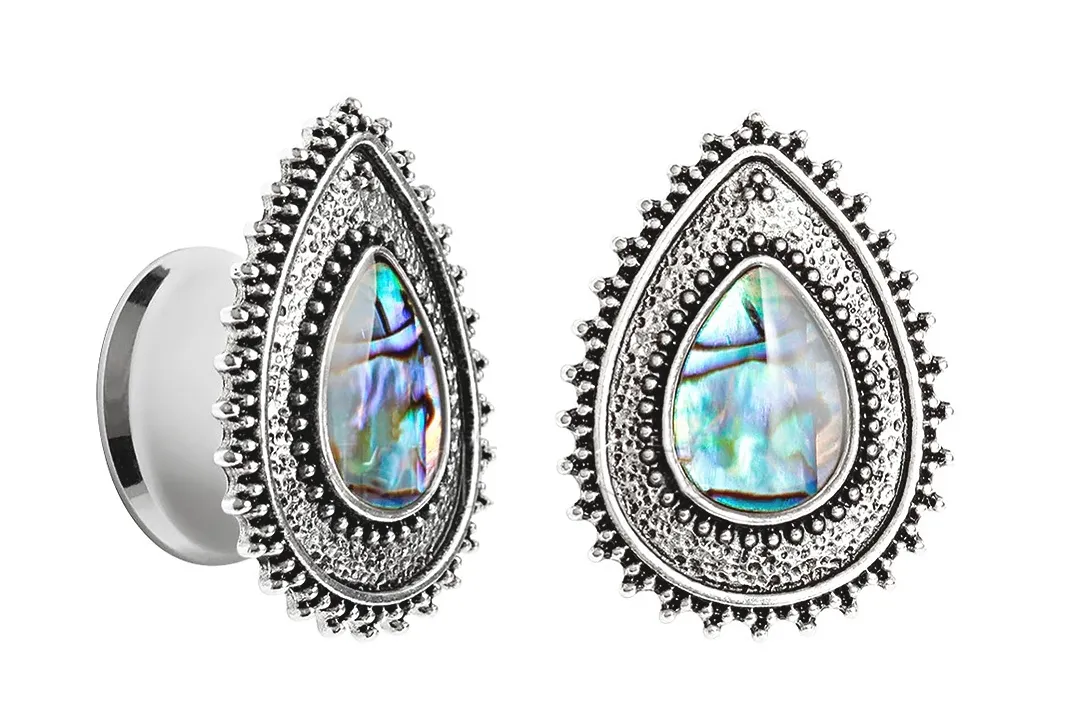 Silver Abalone Teardrop Plugs