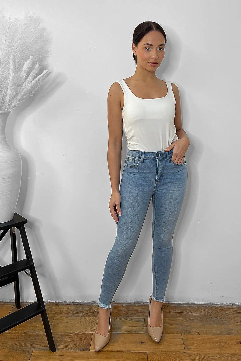 Sky Blue Worn Effect Skinny Jeans