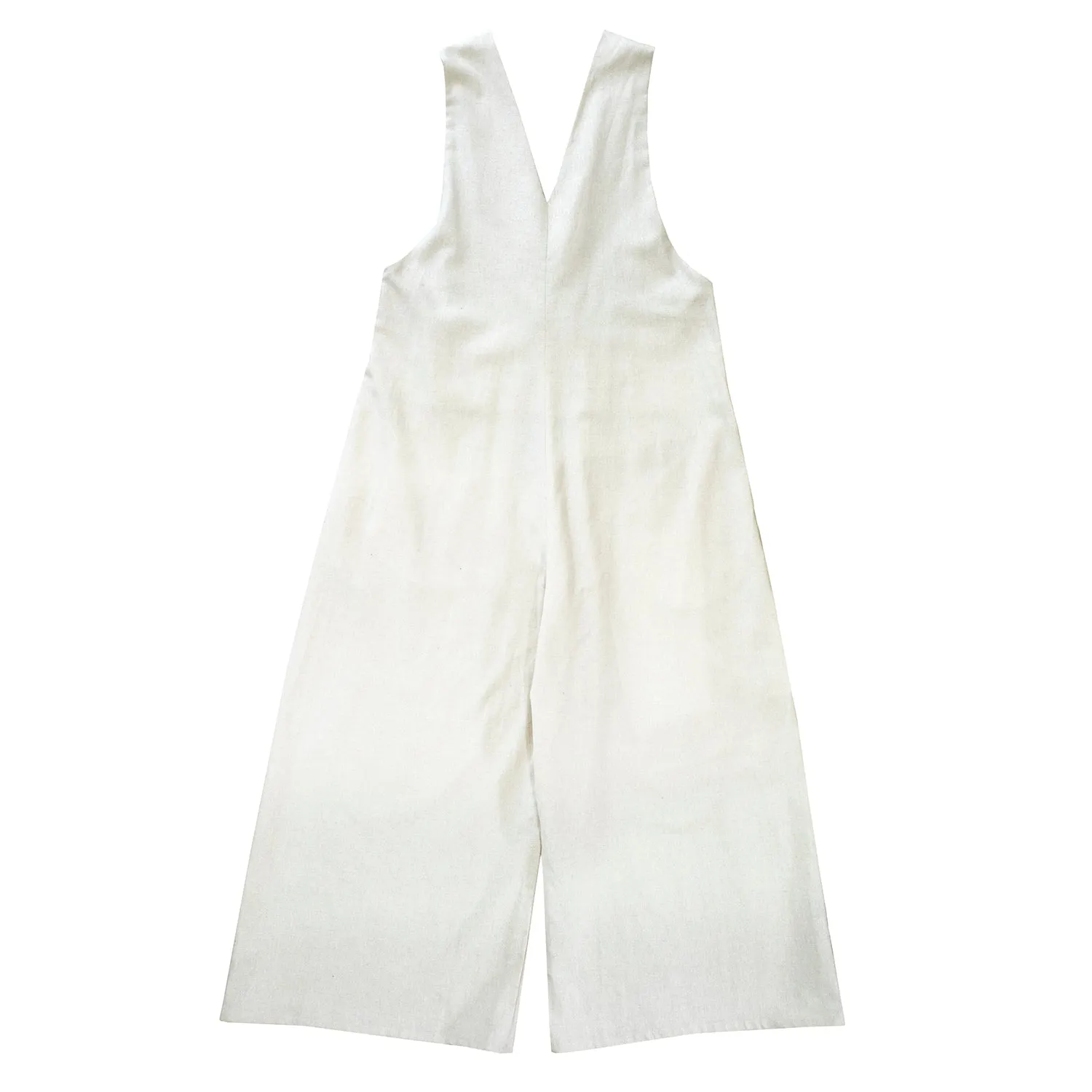 TRUFFLE JUMPSUIT  [ Natural Cream Linen / Cotton, Sleeveless, V Neck ]