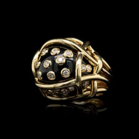 Verdura 18K Yellow Gold Estate Black Jade and Diamond Polka Dot Ring