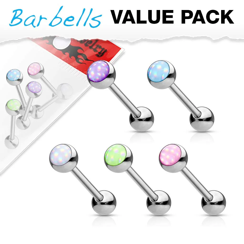 WILDKLASS 5 Pcs Value Pack Illuminating Stone Set 316L Surgical Steel Barbells