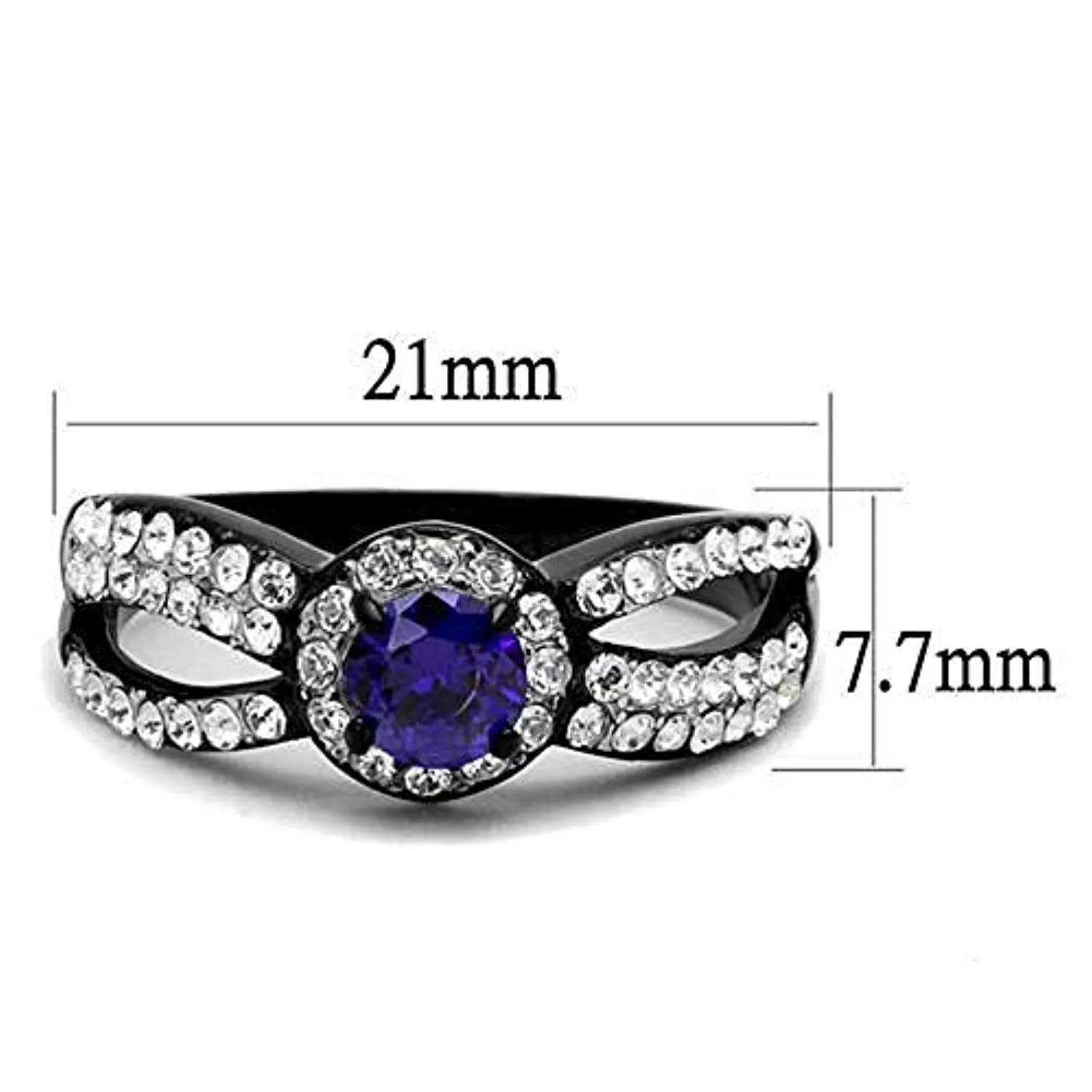 WildKlass Stainless Steel Ring Two-Tone IP Black Women AAA Grade CZ Tanzanite