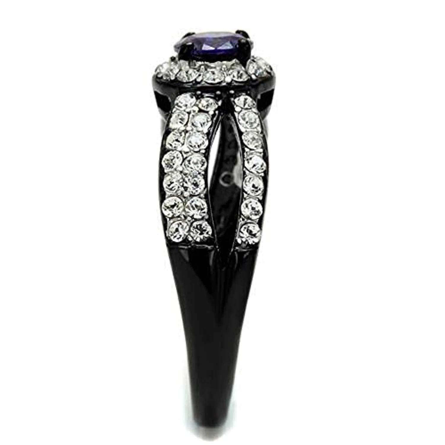 WildKlass Stainless Steel Ring Two-Tone IP Black Women AAA Grade CZ Tanzanite