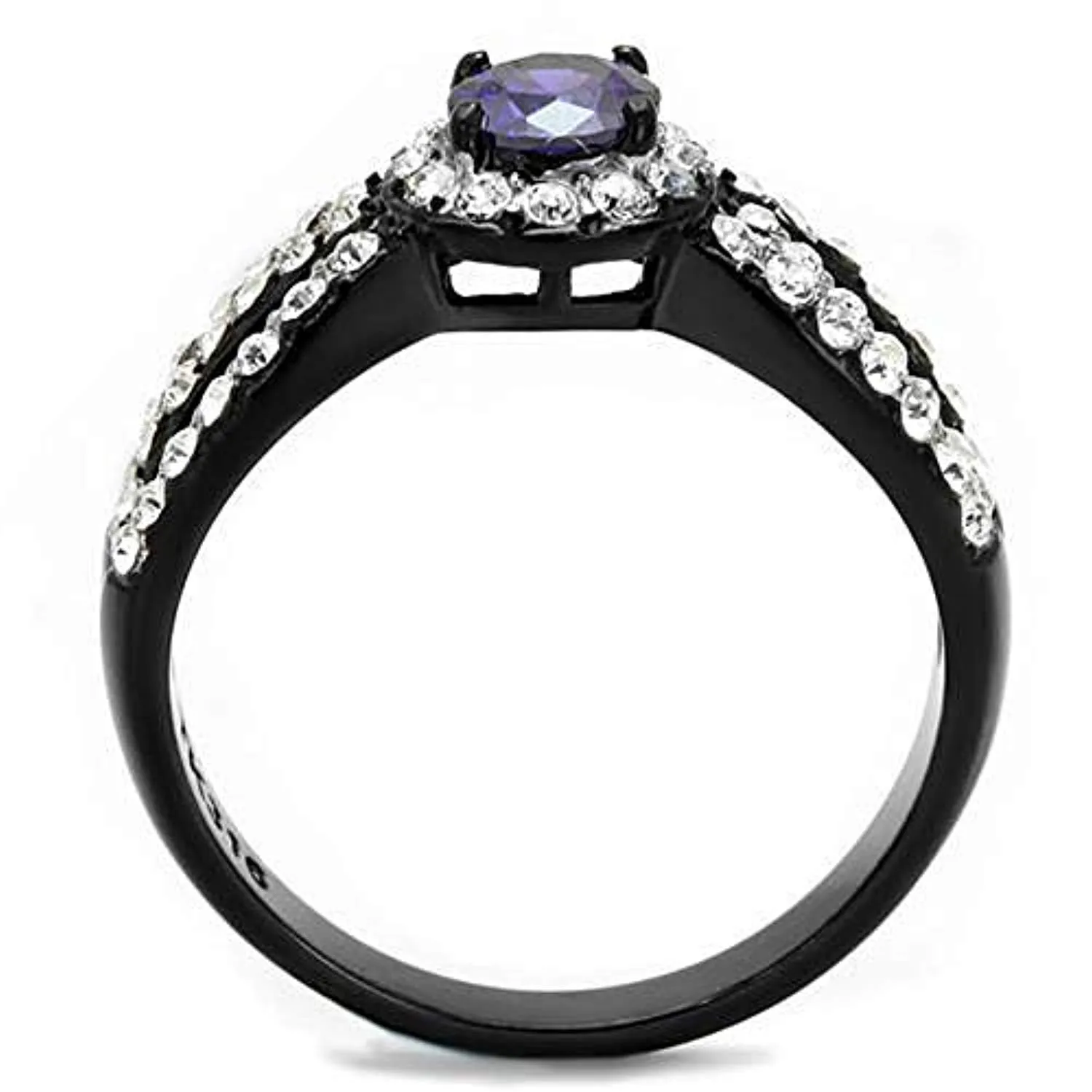 WildKlass Stainless Steel Ring Two-Tone IP Black Women AAA Grade CZ Tanzanite